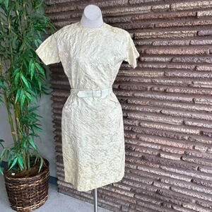 Kerrybrooke Vintage 50s Gold Ivory Brocade Tea Cocktail Dress READ